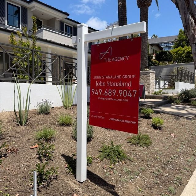 Real estate sign and post installed by R.E.S.S. in front of a luxury Laguna Beach estate