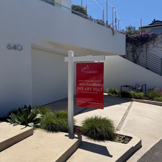Real estate sign installed by R.E.S.S. at a modern architectural home in Laguna Beach